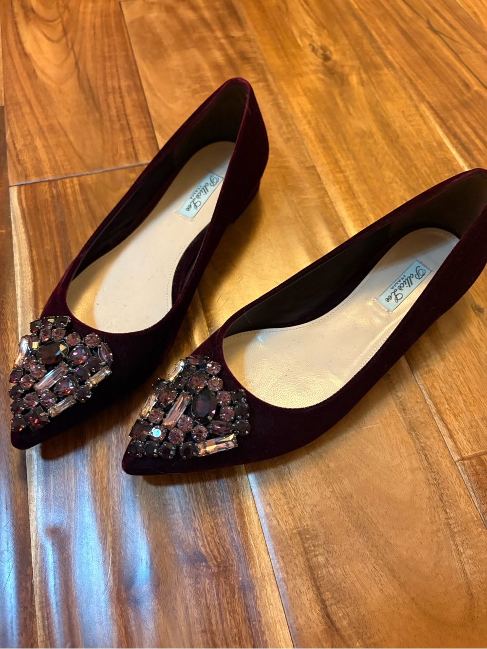 Women’s Embellished Pointed Toe Flats in Burgundy-Made in Italy